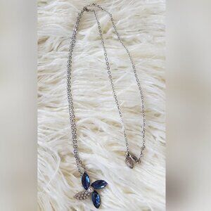 Long Thin Silver Chain ⛓️ Necklace With Crystals And Dazzling Stones Pendant. 🌴